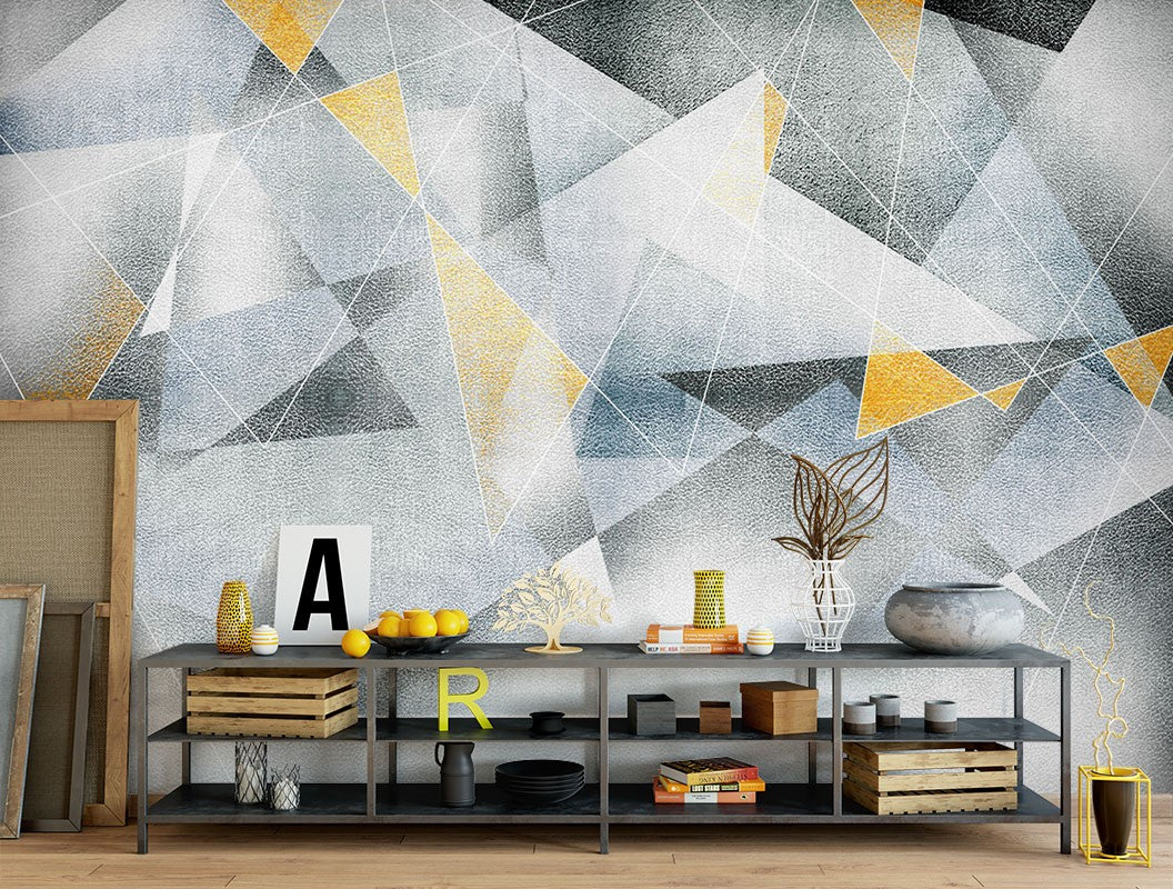 Gray Geometric Triangle Pattern Wallpaper Mural