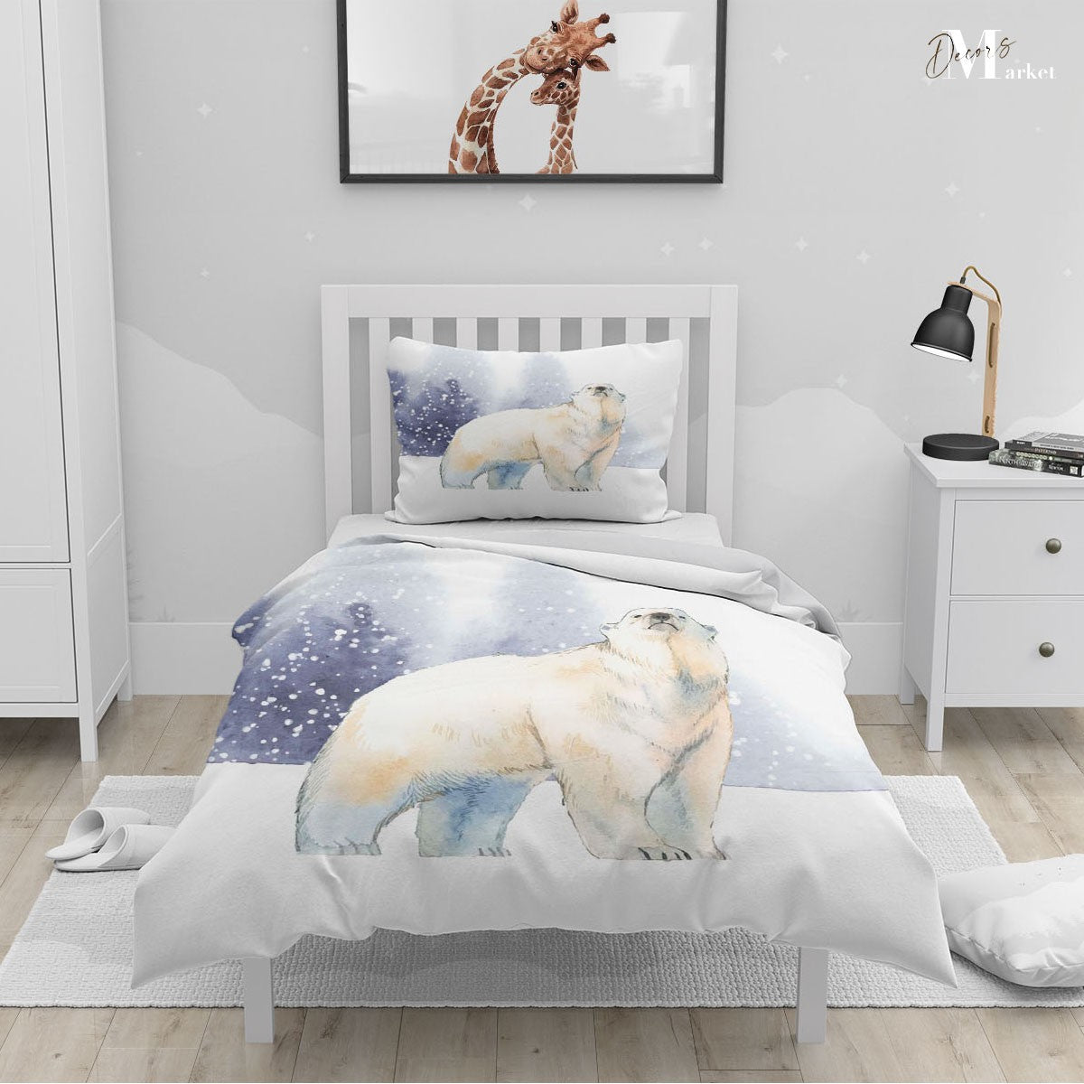 Polar Bear Nursery Duvet Cover Set w Pillow Cover White Animals Wild Animals 3D Quilt Cover Single Double Queen King Size Doona Cover