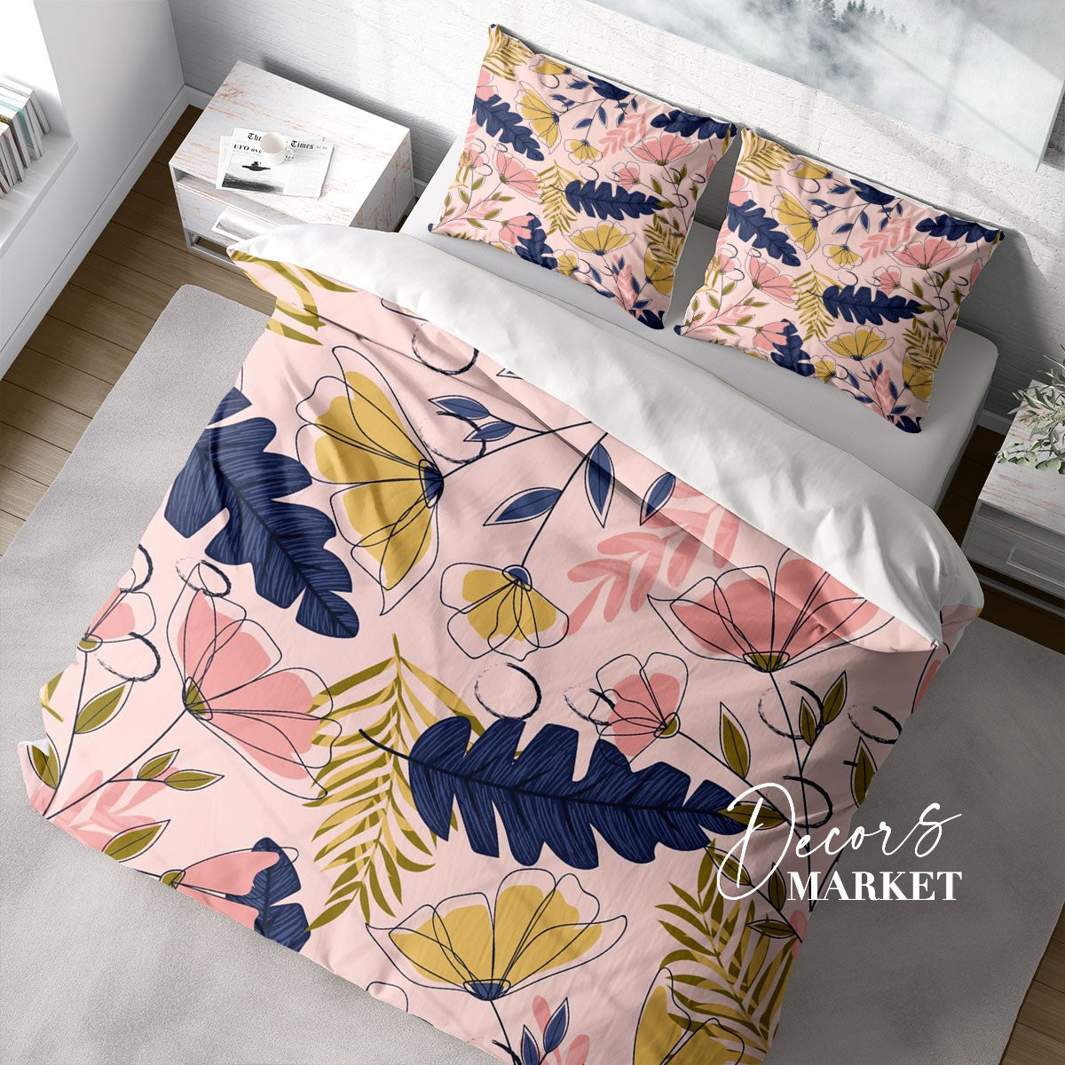 Fusion Vintage Leaves cheapest Botanical Duvet Cover Set, Pink Floral Bedding, Single Double Full Cali Queen King Size, Text n Size Customizable