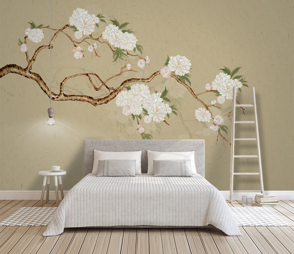 Elegant Blossoming Peonies Vintage Oriental Wallpaper