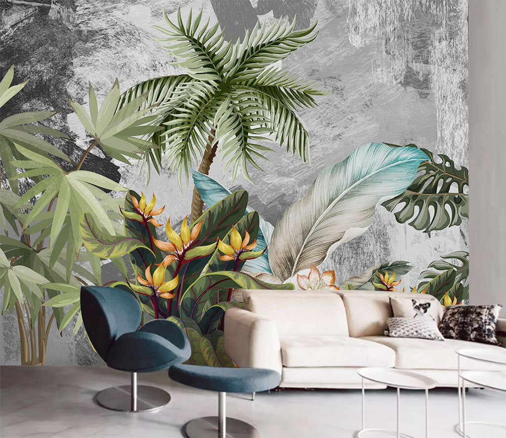 Tropical Elegance Abstract Botanical Luxe Wallpaper