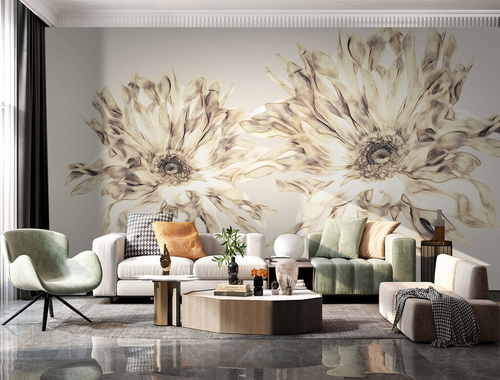 Elegant Bloom Sketch Artistic Statement Wallpaper