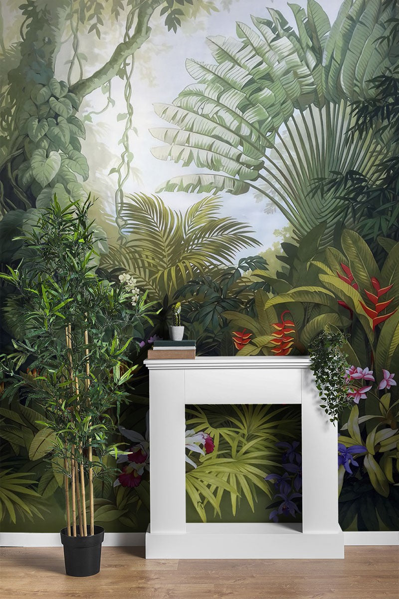 Rainforest Morning Forest Jungle Green Wallpaper Mural - Decorsmarket ...