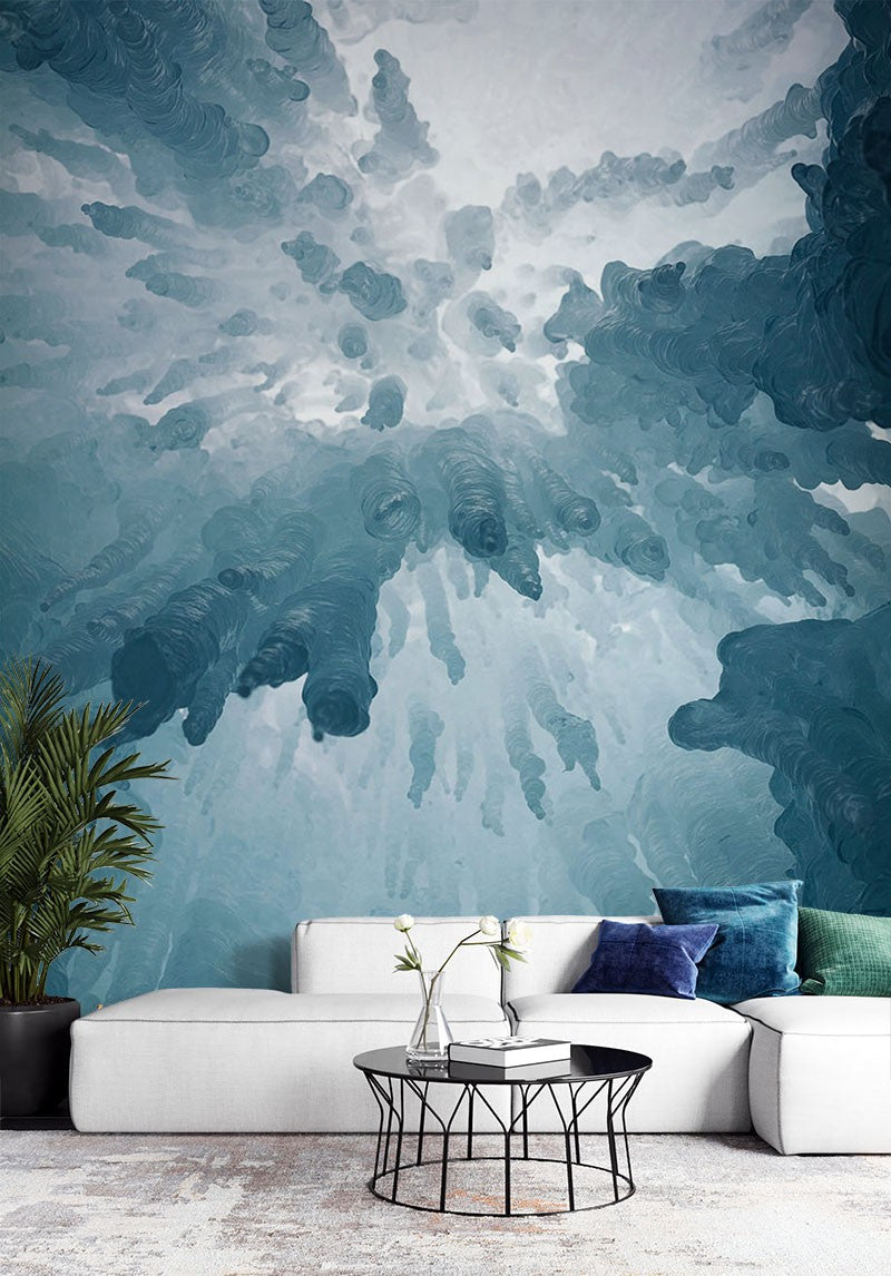 Ice Pillars Art Abstract Blue Wallpaper Mural - Decorsmarket – DecorsMarket