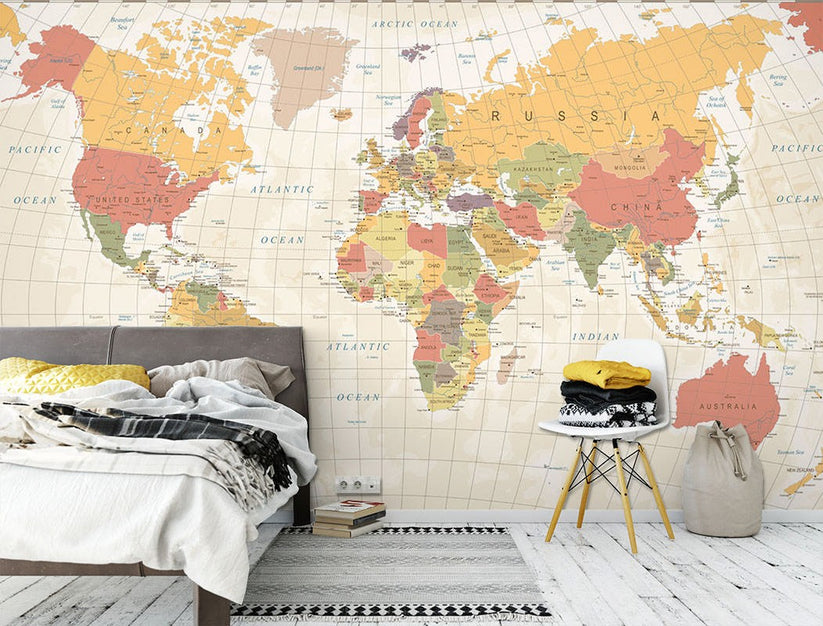 World Map Maps World Map Creamy Wallpaper Mural - Decorsmarket ...