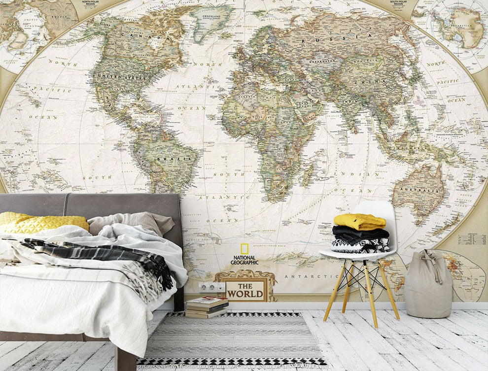 World Map Maps World Map Brown Wallpaper Mural - Decorsmarket ...