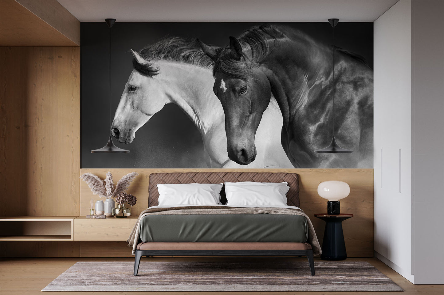 Horses Running Animals Black&White Wallpaper Mural,Self-Adhesive Peel And Stick 3D Wall Art,Designer Bedroom Wall Decor