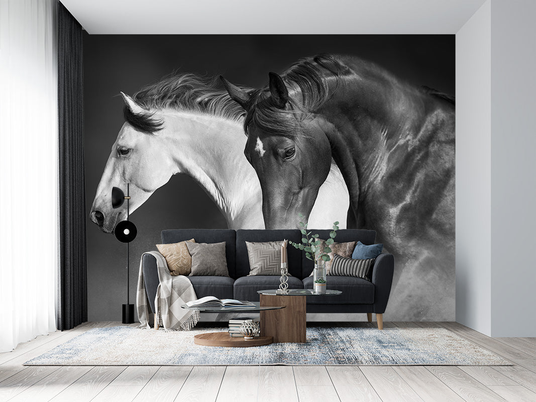 Horses Running Animals Black&White Wallpaper Mural,Self-Adhesive Peel And Stick 3D Wall Art,Designer Bedroom Wall Decor