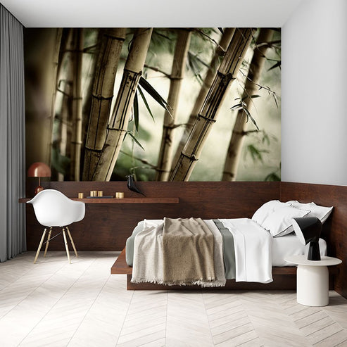 Bamboo Floral Leaves Black Wallpaper Mural - Decorsmarket – DecorsMarket