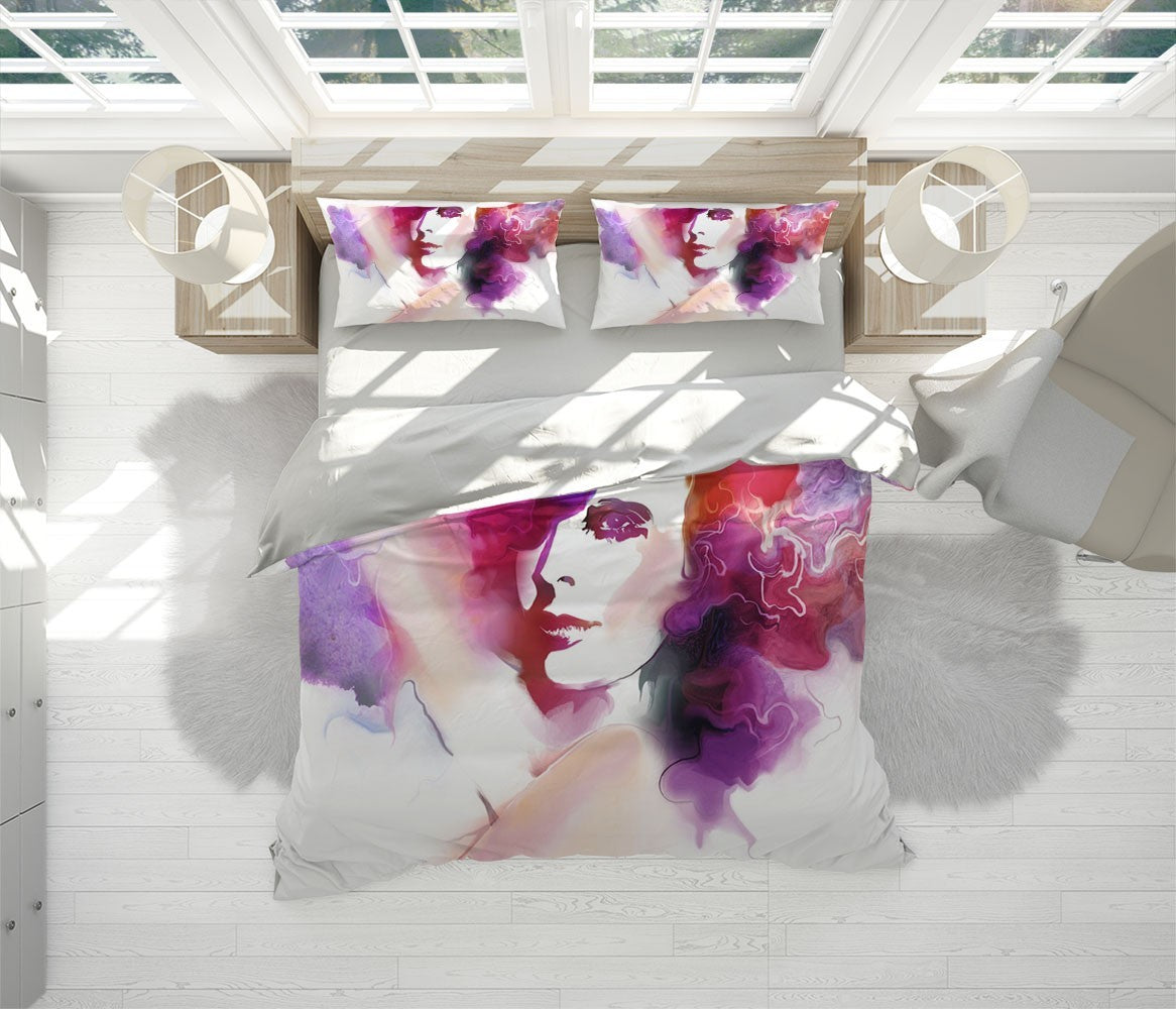 Woman Silhouette Art Watercolor Purple Duvet Cover Set – DecorsMarket