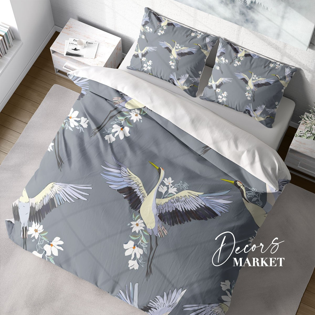 Peacock and White Magnolia Painting Duvet Cover Set w Pillowcases, Japanese Birds Quilt Cover, Single Double Queen King All US/AU Sizes store