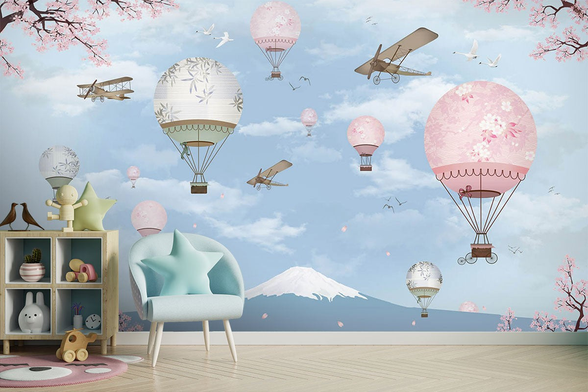 Sakura Balloons Kids Art For Kids Blue Wallpaper Mural - Decorsmarket ...