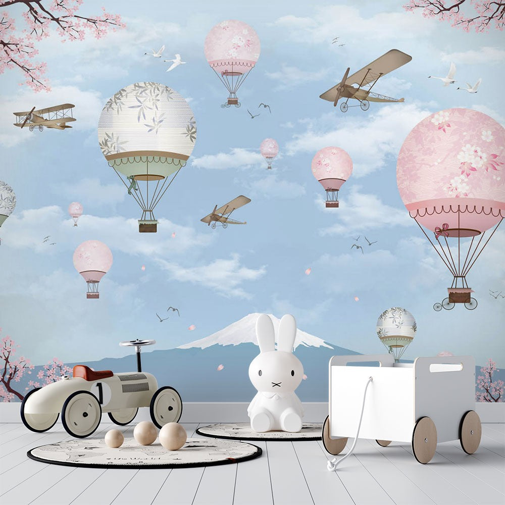 Sakura Balloons Kids Art For Kids Blue Wallpaper Mural - Decorsmarket ...