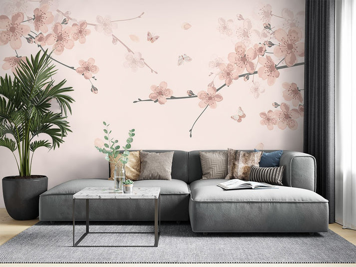 Cherry Blossom Art Chinoiserie Pink Wallpaper Mural - Decorsmarket ...